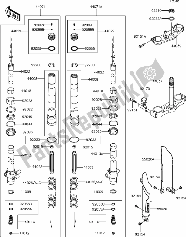 All parts for the 33 Front Fork of the Kawasaki KX 85 2019