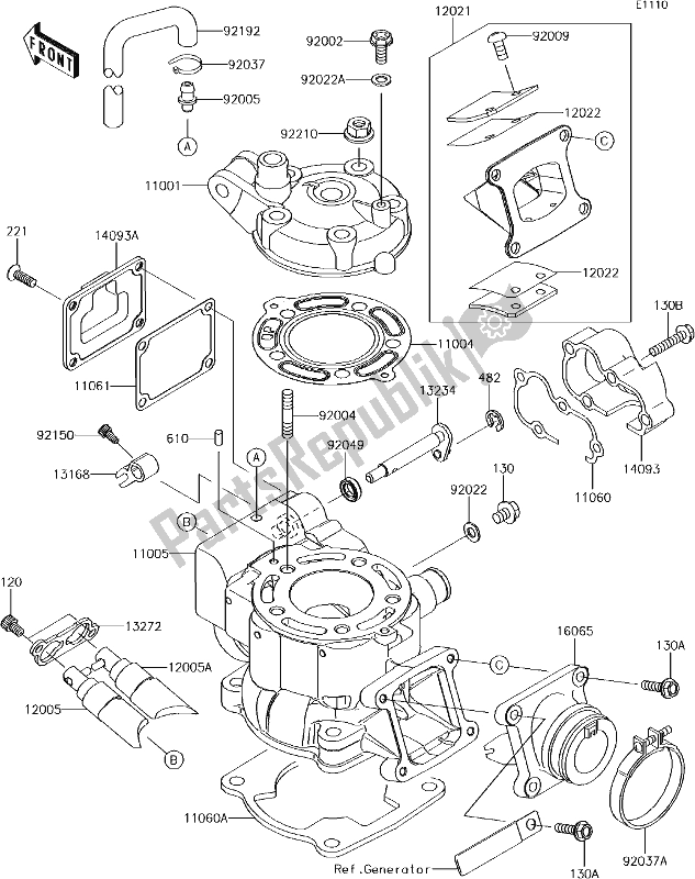 All parts for the 1 Cylinder Head/cylinder of the Kawasaki KX 85 BIG Wheel 2017