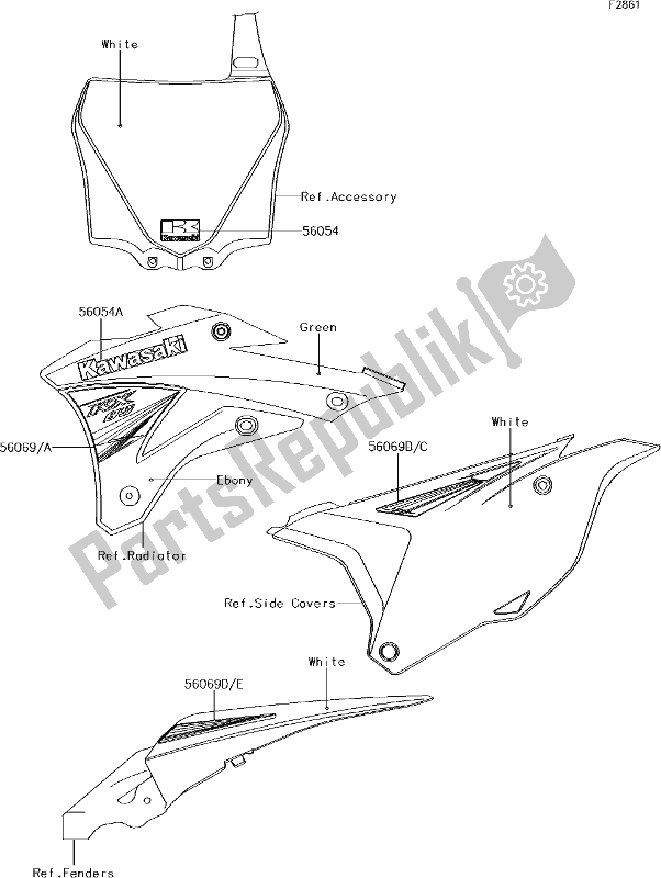 Alle onderdelen voor de 40 Decals(def) van de Kawasaki KX 85 BIG Wheel 2017