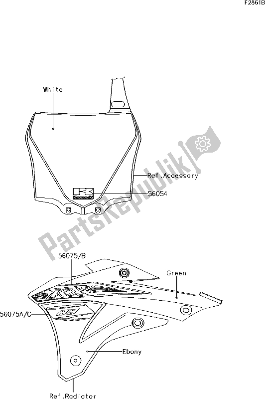 Alle onderdelen voor de 42 Decals(dgf) van de Kawasaki KX 85 BIG Wheel 2017