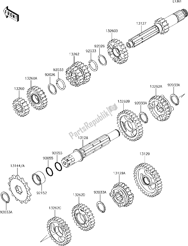 Alle onderdelen voor de 7 Transmission van de Kawasaki KX 85 BIG Wheel 2017