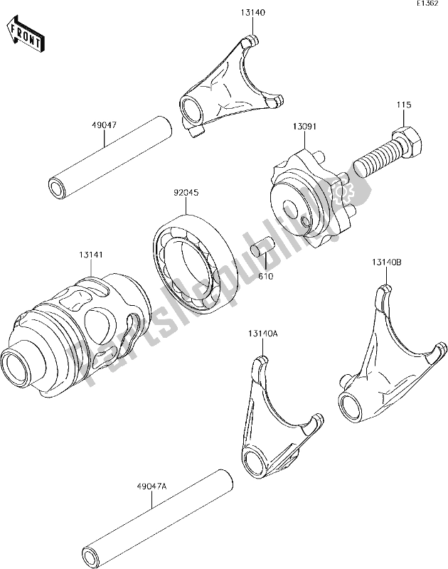 Todas as partes de 8 Gear Change Drum/shift Fork(s) do Kawasaki KX 85 BIG Wheel 2017