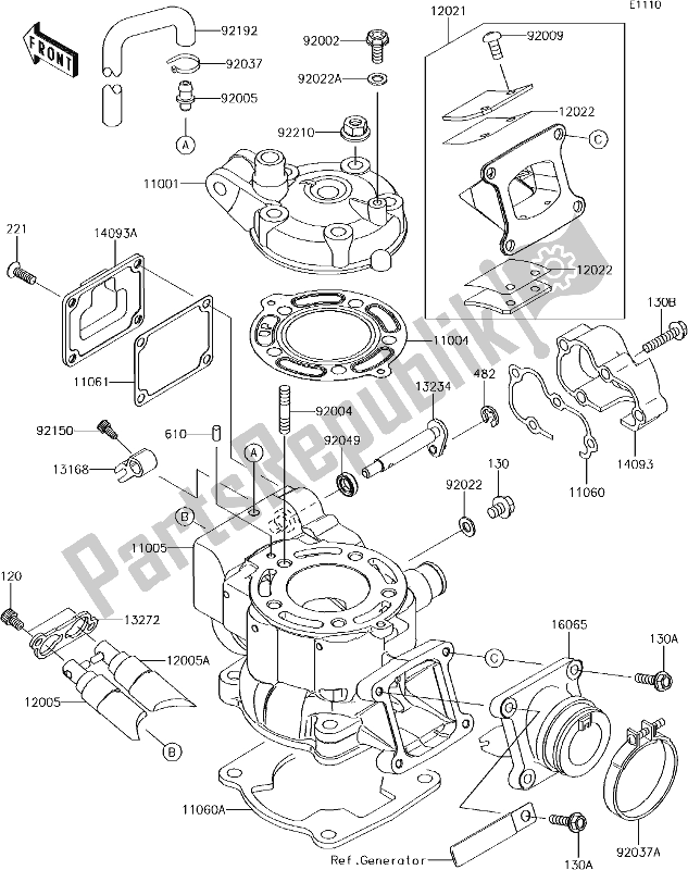 All parts for the 1 Cylinder Head/cylinder of the Kawasaki KX 85 BIG Wheel 2018