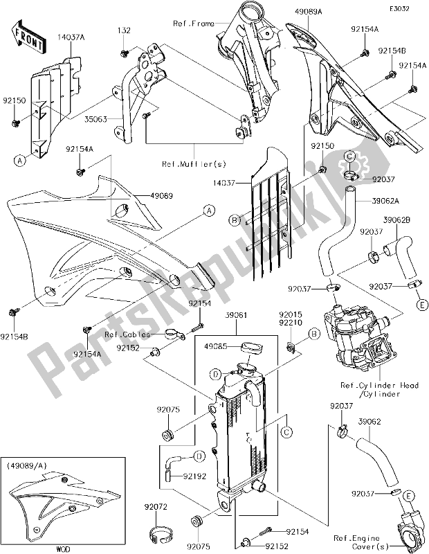 Alle onderdelen voor de 15 Radiator van de Kawasaki KX 85 BIG Wheel 2018
