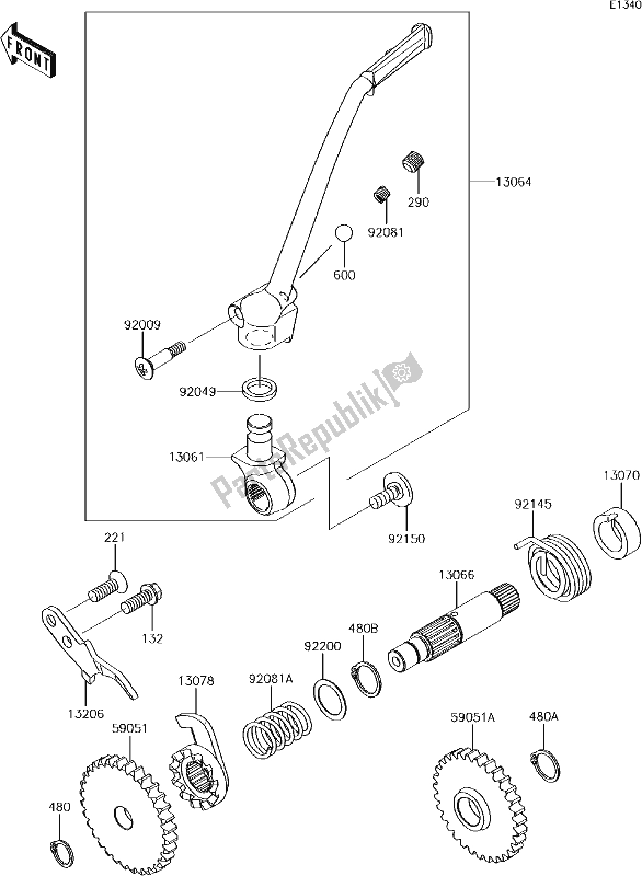 All parts for the 5 Kickstarter Mechanism of the Kawasaki KX 85 BIG Wheel 2018