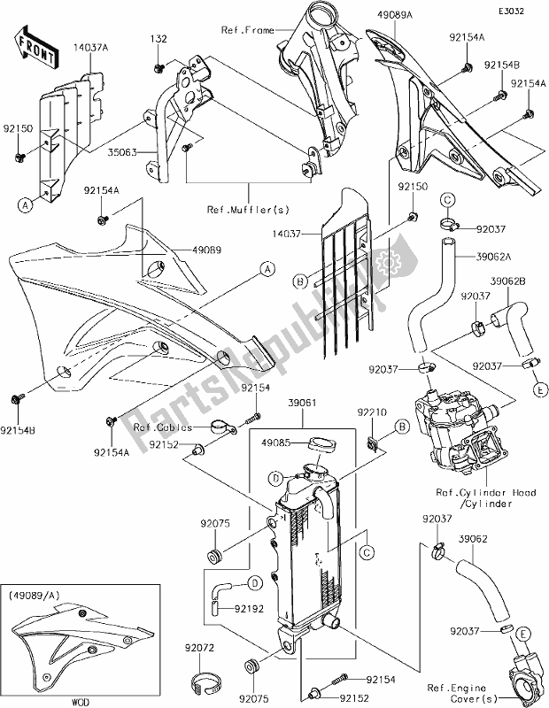 Alle onderdelen voor de 15 Radiator van de Kawasaki KX 85-II 2019