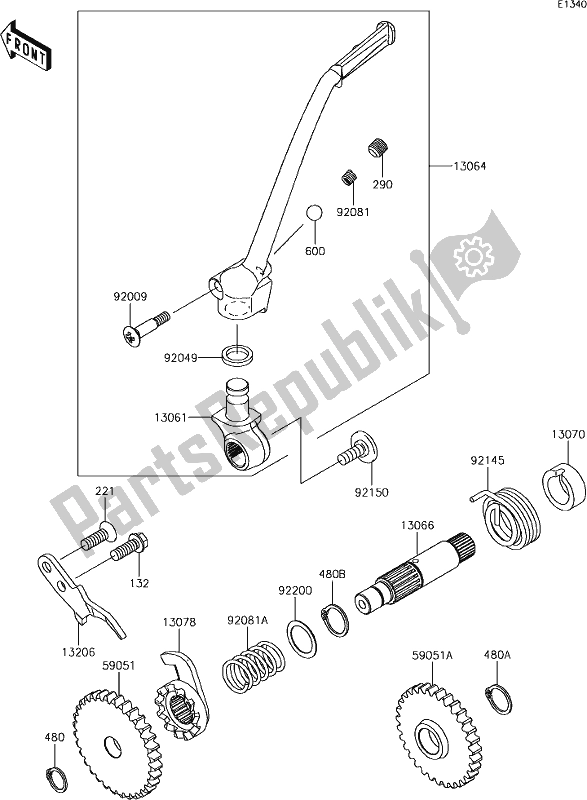 Alle onderdelen voor de 5 Kickstarter Mechanism van de Kawasaki KX 85-II 2019