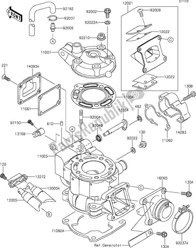 All parts for the 1 Cylinder Head/cylinder of the Kawasaki KX 85-II 2020