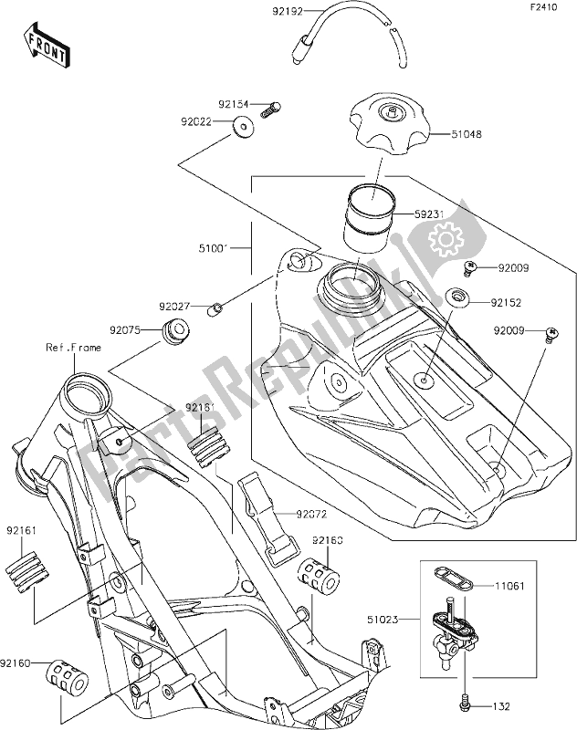 All parts for the 34 Fuel Tank of the Kawasaki KX 85-II 2020