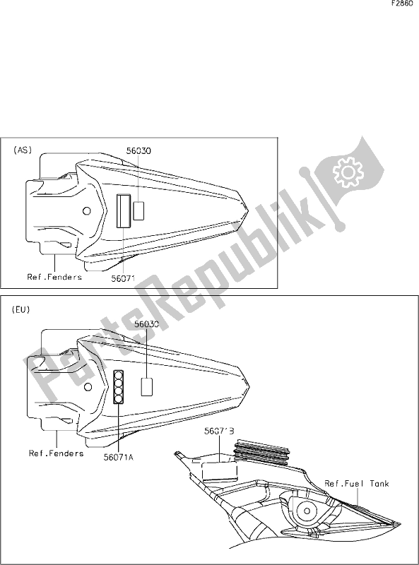 Todas as partes de 39 Labels do Kawasaki KX 85-II 2020