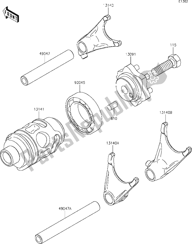 All parts for the 8 Gear Change Drum/shift Fork(s) of the Kawasaki KX 85-II 2020