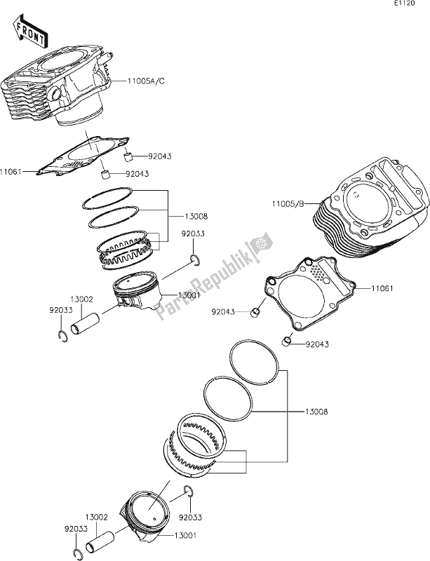 All parts for the 3 Cylinder/piston(s) of the Kawasaki VN 900 Vulcan Classic 2017