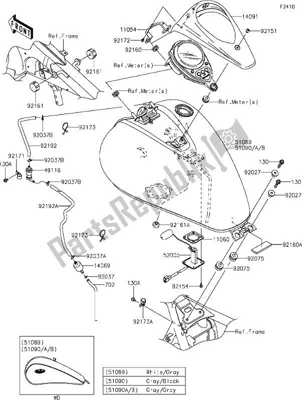 Alle onderdelen voor de 45 Fuel Tank van de Kawasaki VN 900 Vulcan Classic 2017