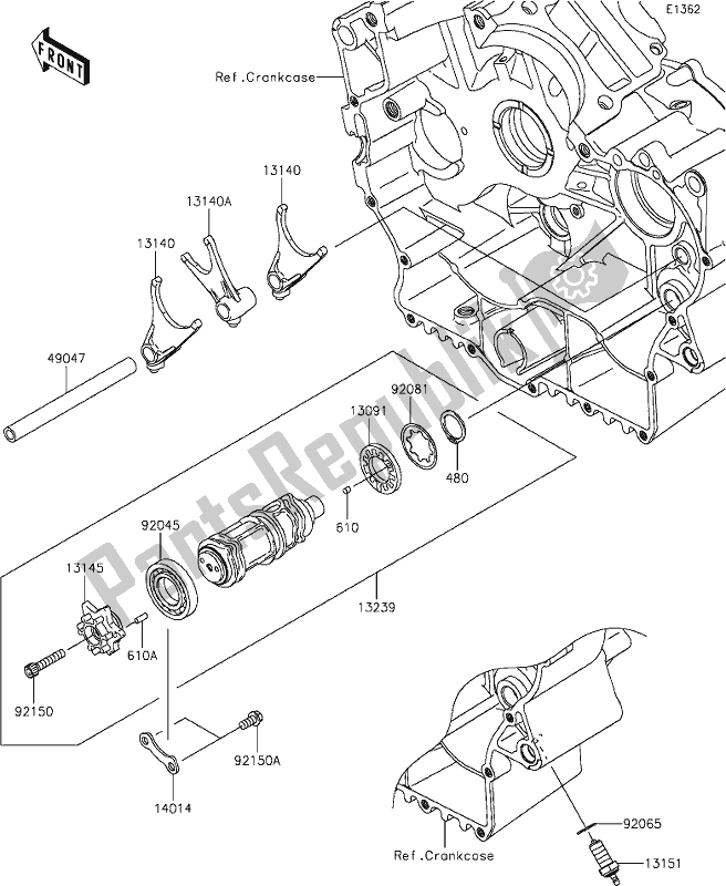 Todas as partes de 11 Gear Change Drum/shift Fork(s) do Kawasaki VN 900 Vulcan Classic 2019