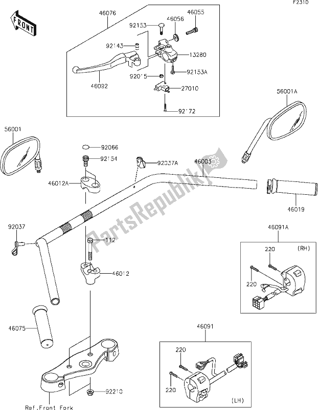 Alle onderdelen voor de 43 Handlebar van de Kawasaki VN 900 Vulcan Classic 2019