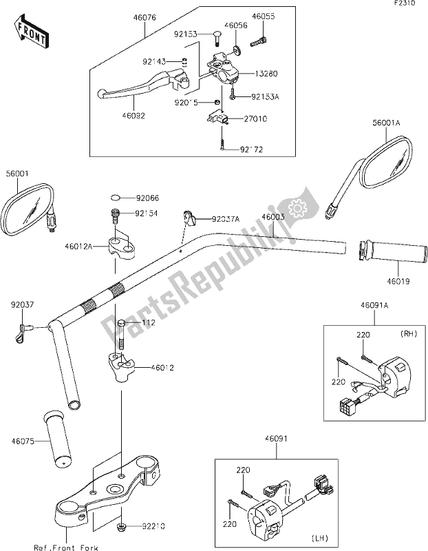 All parts for the 43 Handlebar of the Kawasaki VN 900 Vulcan Classic 2020