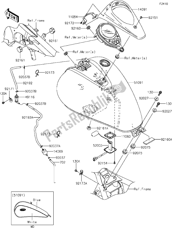 Alle onderdelen voor de 45 Fuel Tank van de Kawasaki VN 900 Vulcan Classic 2020