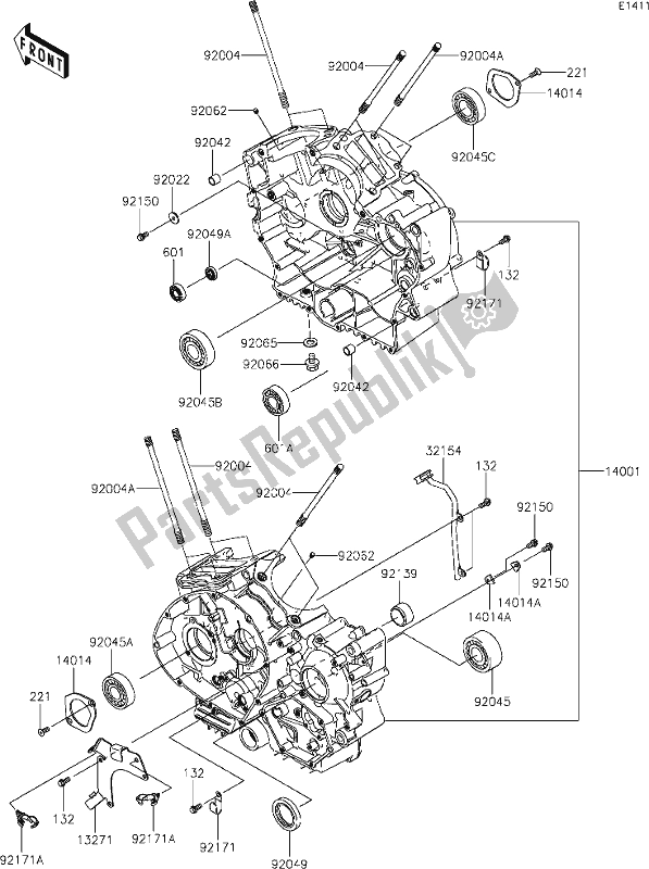 Alle onderdelen voor de 13 Crankcase van de Kawasaki VN 900 Vulcan Classic 2021