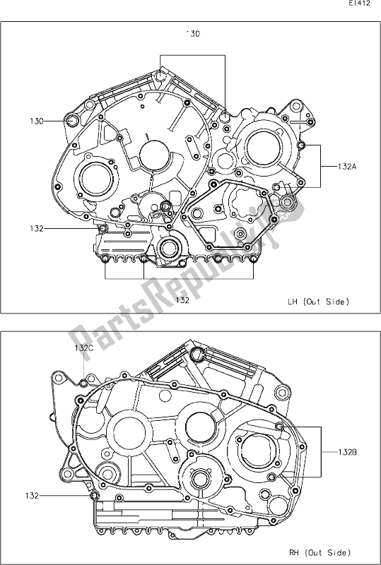 Tutte le parti per il 14 Crankcase Bolt Pattern del Kawasaki VN 900 Vulcan Classic 2021