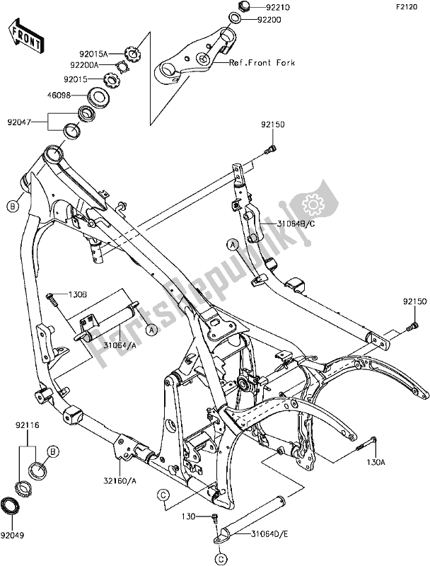 All parts for the E-3 Frame of the Kawasaki VN 900 Vulcan Custom 2017