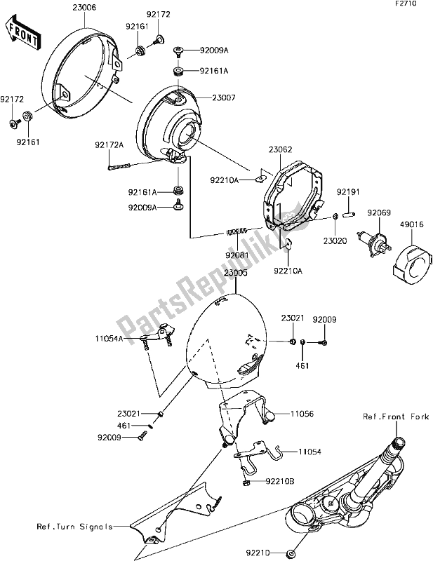 All parts for the F-14headlight(s) of the Kawasaki VN 900 Vulcan Custom 2017