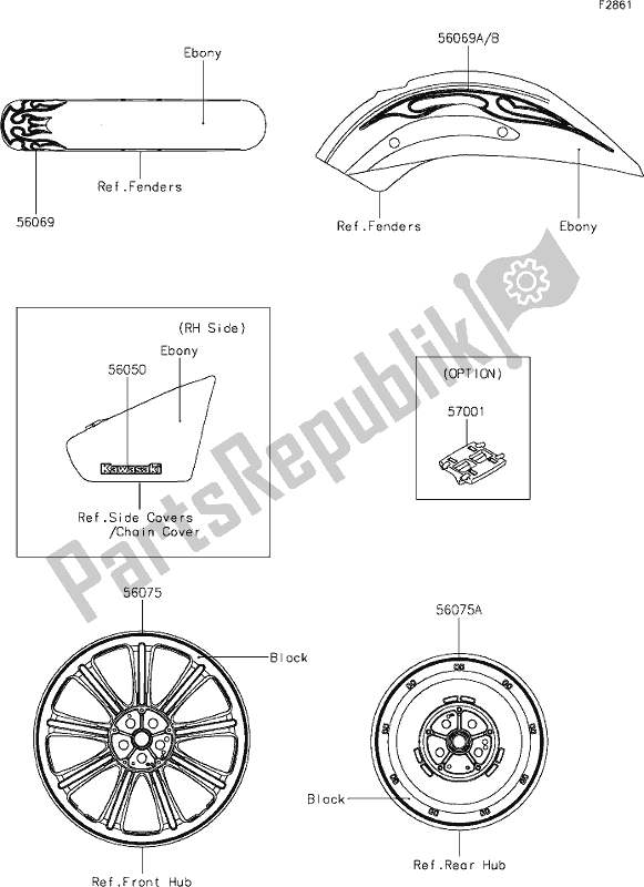 All parts for the 57 Decals(ebony)(cff) of the Kawasaki VN 900 Vulcan Custom 2017