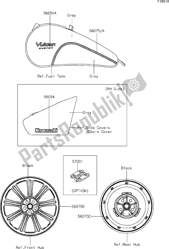 Alle onderdelen voor de 59 Decals(gray/gray)(chf) van de Kawasaki VN 900 Vulcan Custom 2017