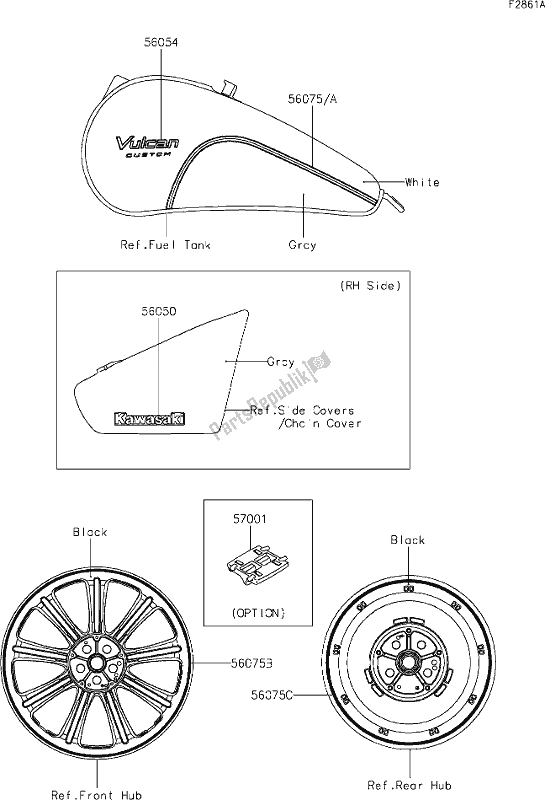 All parts for the 58 Decals(gray/white)(cgf) of the Kawasaki VN 900 Vulcan Custom 2019