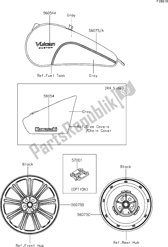 Alle onderdelen voor de 59 Decals(gray/gray)(chf) van de Kawasaki VN 900 Vulcan Custom 2019