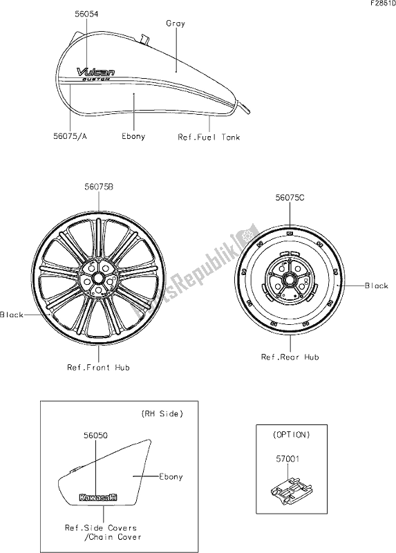Alle onderdelen voor de 61 Decals(gray/ebony)(ckf) van de Kawasaki VN 900 Vulcan Custom 2019