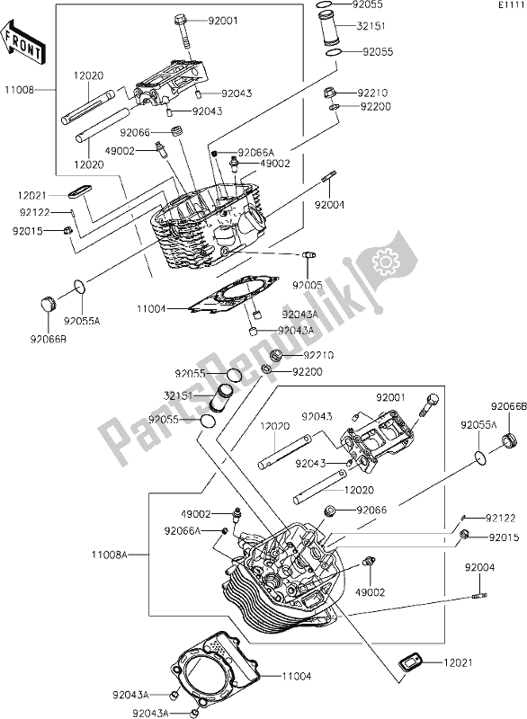 Alle onderdelen voor de 1 Cylinder Head van de Kawasaki VN 900 Vulcan Custom 2020