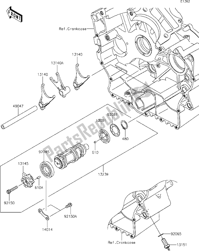 Alle onderdelen voor de 11 Gear Change Drum/shift Fork(s) van de Kawasaki VN 900 Vulcan Custom 2020