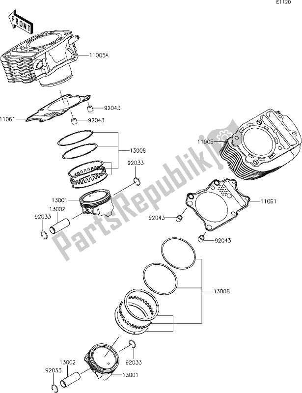 Alle onderdelen voor de 3 Cylinder/piston(s) van de Kawasaki VN 900 Vulcan Custom 2020