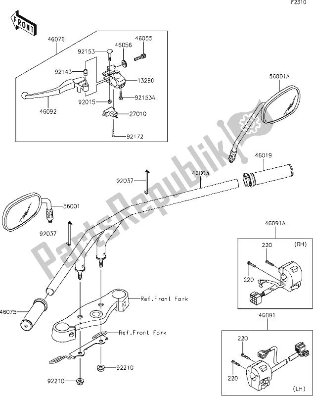 All parts for the 43 Handlebar of the Kawasaki VN 900 Vulcan Custom 2020