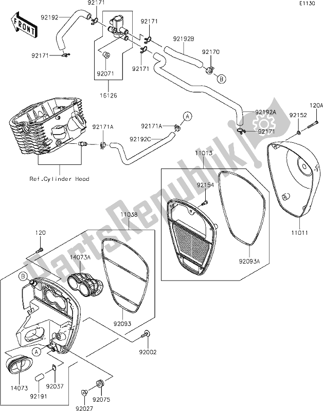 Alle onderdelen voor de 4 Air Cleaner van de Kawasaki VN 900 Vulcan Custom 2021