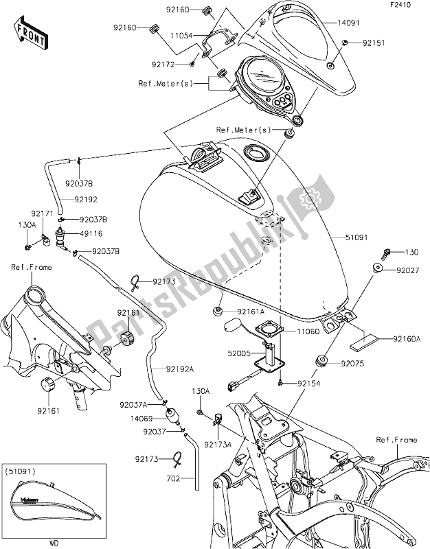 Alle onderdelen voor de 45 Fuel Tank van de Kawasaki VN 900 Vulcan Custom 2021