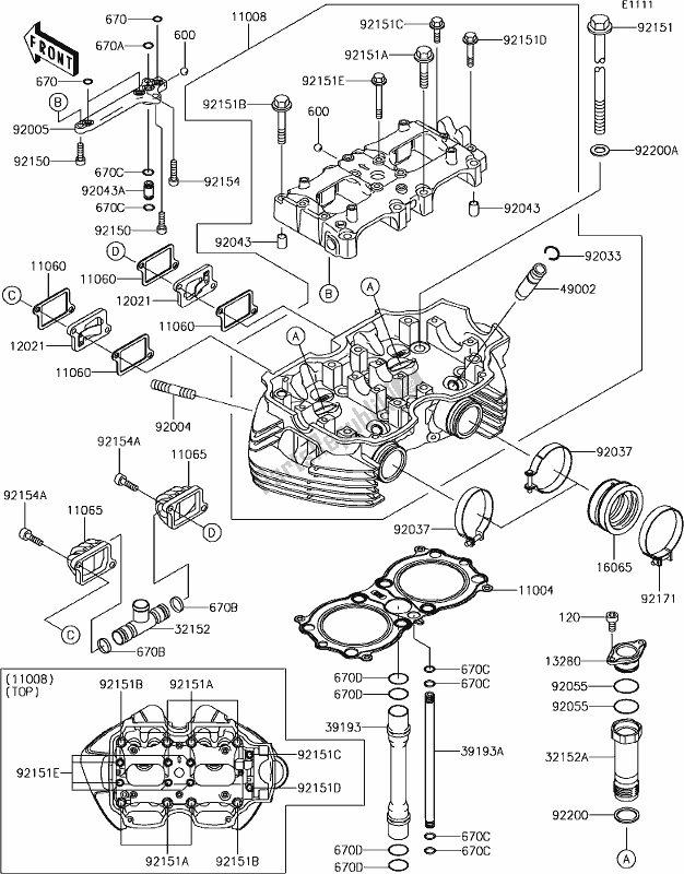 Alle onderdelen voor de 1 Cylinder Head van de Kawasaki W 800 2018