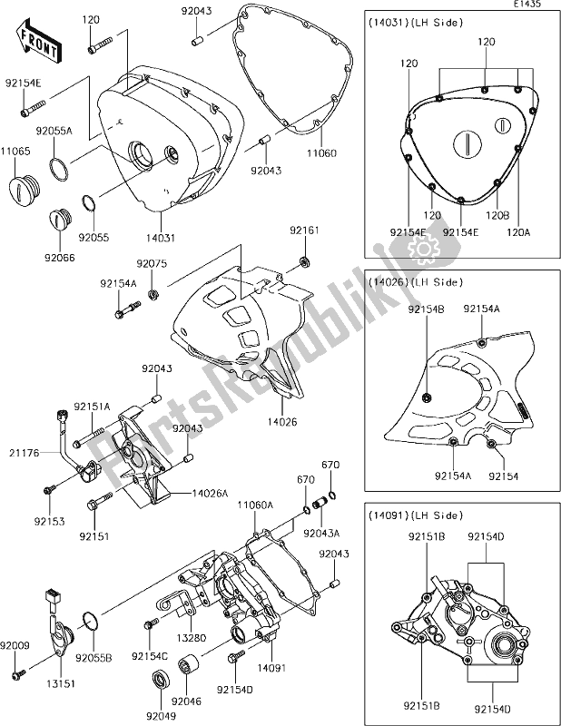All parts for the 17 Left Engine Cover(s) of the Kawasaki W 800 2018
