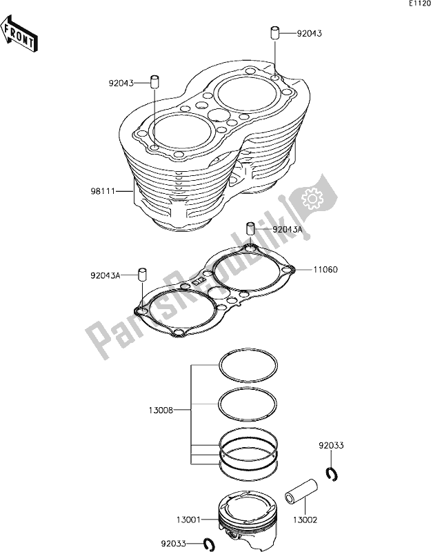 All parts for the 3 Cylinder/piston(s) of the Kawasaki W 800 2018