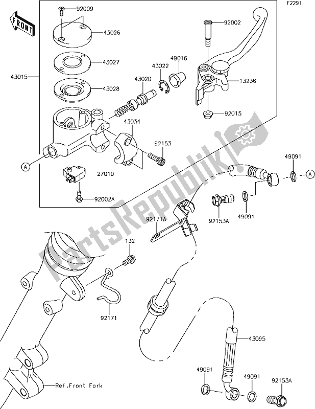 All parts for the 38 Front Master Cylinder of the Kawasaki W 800 2018