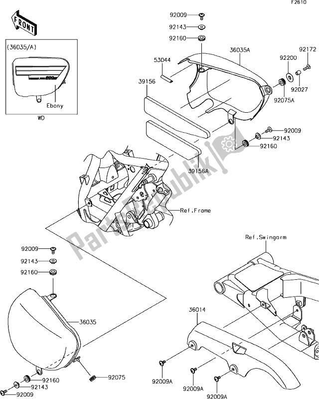 All parts for the 46 Side Covers/chain Cover of the Kawasaki W 800 2018
