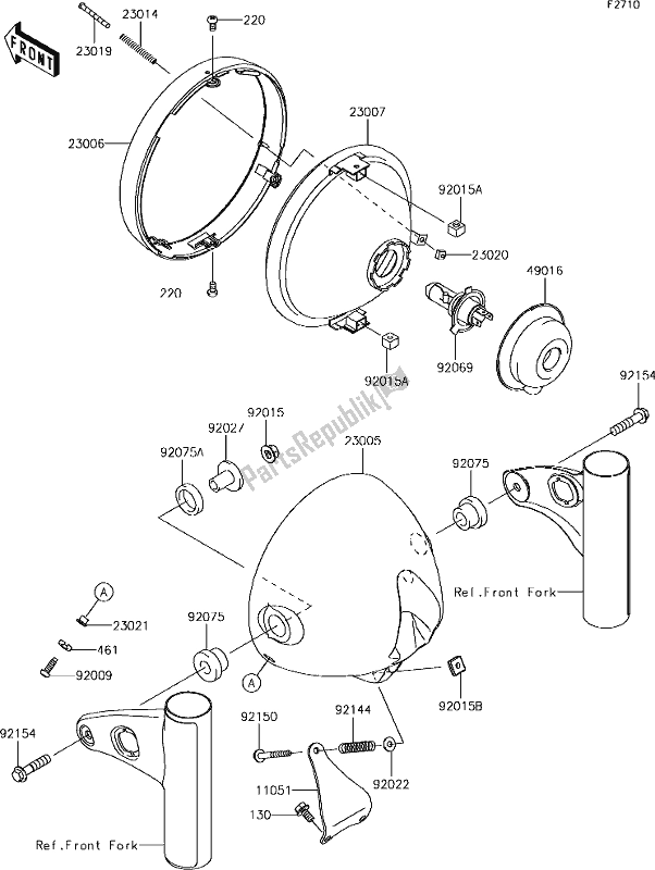 All parts for the 47 Headlight(s) of the Kawasaki W 800 2018