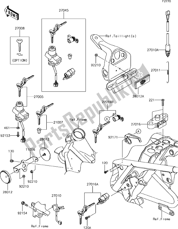 All parts for the 51 Ignition Switch of the Kawasaki W 800 2018