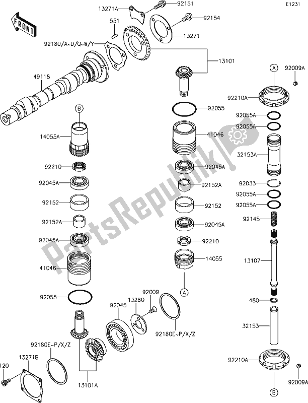 All parts for the 7-1 Camshaft(s)/bevel Gear of the Kawasaki W 800 2018