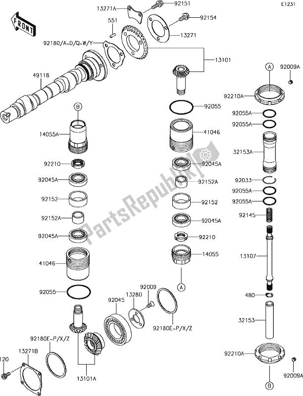 All parts for the 7 Camshaft(s)/bevel Gear of the Kawasaki W 800 2018