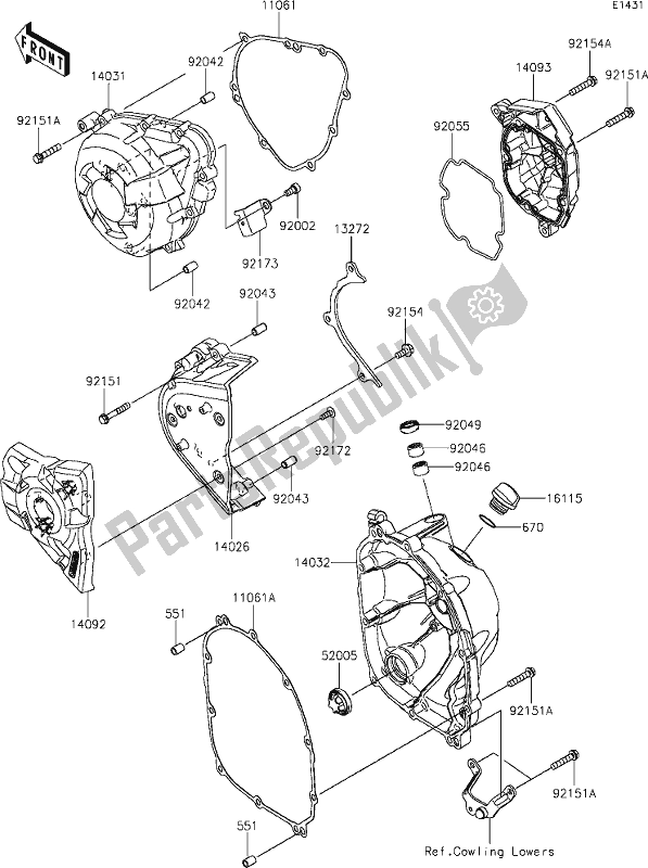 All parts for the 16 Engine Cover(s) of the Kawasaki Z 1000 2017