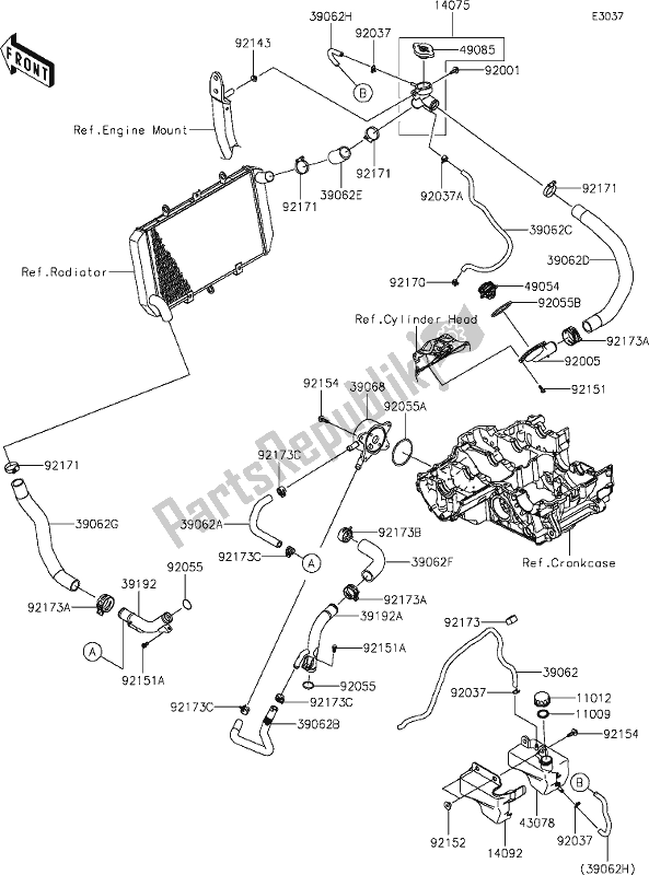 Tutte le parti per il 27 Water Pipe del Kawasaki Z 1000 2017