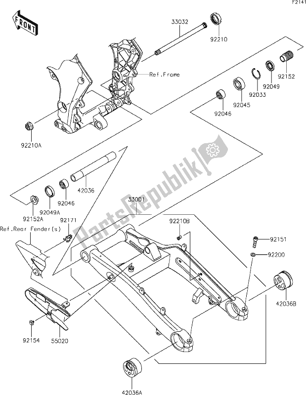 Alle onderdelen voor de 31 Swingarm van de Kawasaki Z 1000 2017