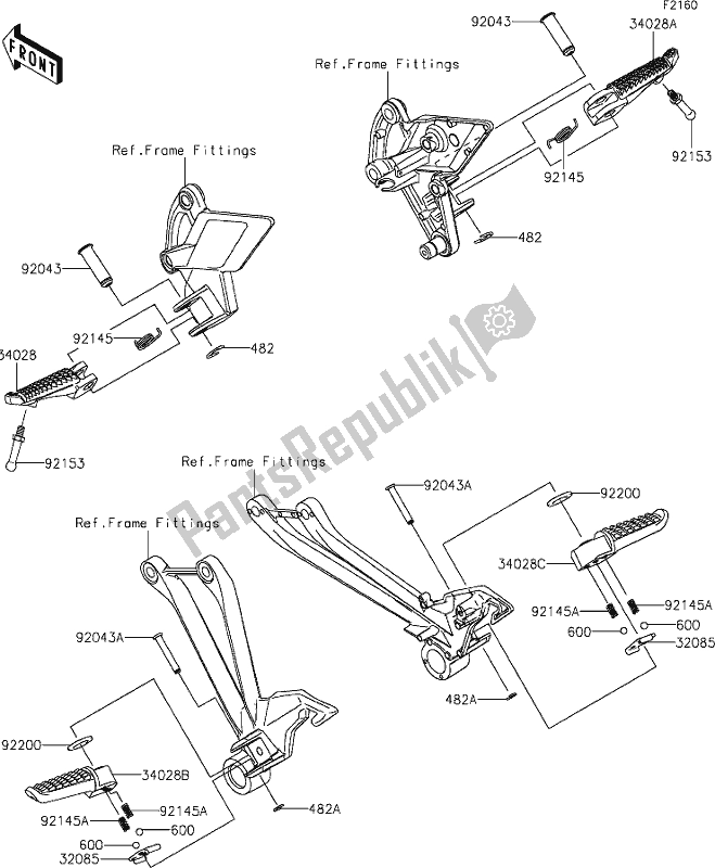 Tutte le parti per il 33 Footrests del Kawasaki Z 1000 2017