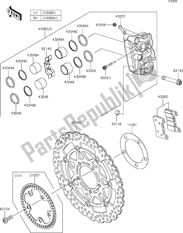 All parts for the 43 Front Brake of the Kawasaki Z 1000 2017